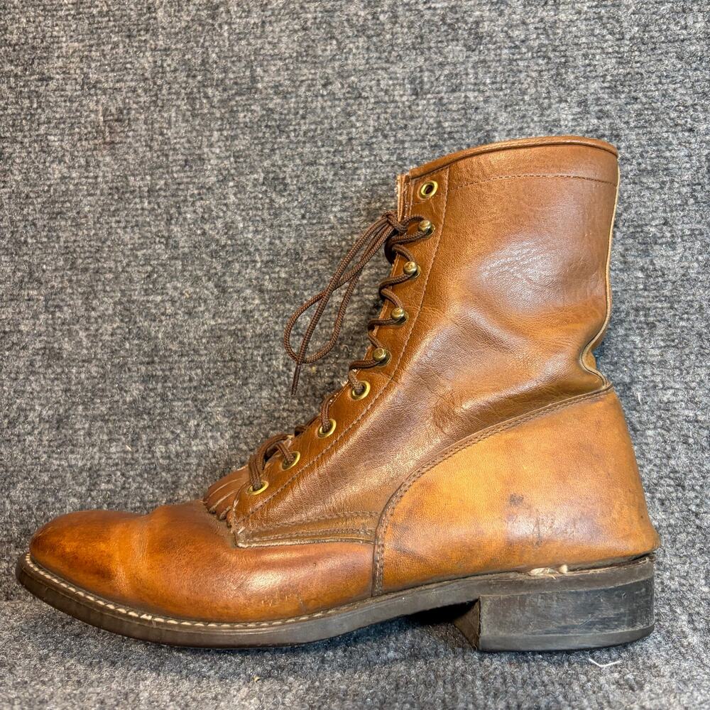 Vintage Texas Brand Womens 10 Brown Leather Lace Up Western Packer Kiltie Boots